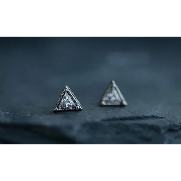 Trillion Cut Simulated Diamond 925 Sterling Silver Triangle Stud Earrings - Picture 11 of 11